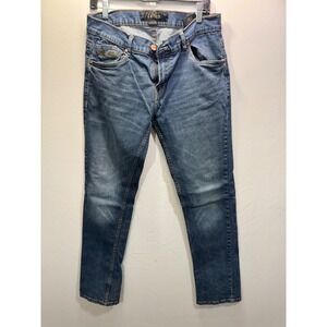 Cultura Mens Straight Leg Medium Wash Blue Denim Jeans Embroidered Pockets 34x32